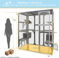 Catio Outdoor Cat Enclosure Large Window Cat House Walk in Kitty Cage with Multi-Level Platforms, Waterproof Roof for Mulitiple Cats (59" L x 29.5" W x 67.7" H)