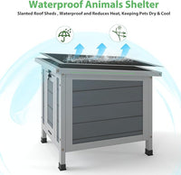 Coziwow Rabbit Hutch, Outdoor Cat House Weatherproof, Bunny Cage Indoor with Openable, Portable Small Animals Shelters with Nonslip Ramp for Hideout Rabbits/Feral Cats/Chicken/Duck/Small Animals-Gray