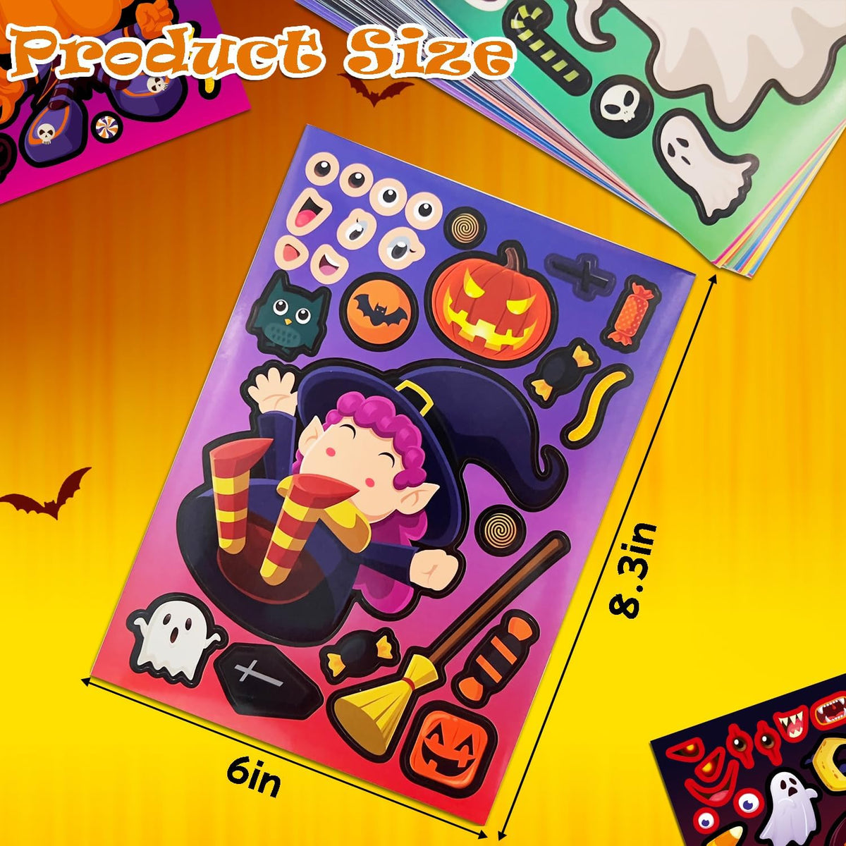 Aowplc 56 Halloween Pumpkin Make-a-Face Sticker Sheets for Kids - 64 Hallween - image 3