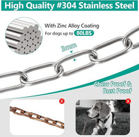 Tresbro Heavy Duty Dog Chains for Outside, 40FT Stainless Steel Tie Out Cable with Swivel Hook for Small Medium Dogs, Metal Chew Proof Pet Runner Chain Leash Lead for Outdoor Camping Hiking Yard, 3MM