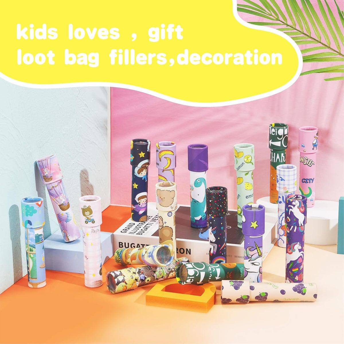 YUBAGOWU 12-pack kids kaleidoscopes in assorted colorful paper tubes - view 7