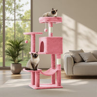 54 Inch Cat Tree Tower with Sisal Scratching Posts, Multi-Level – Essentials for Cats - Pink / 44IN