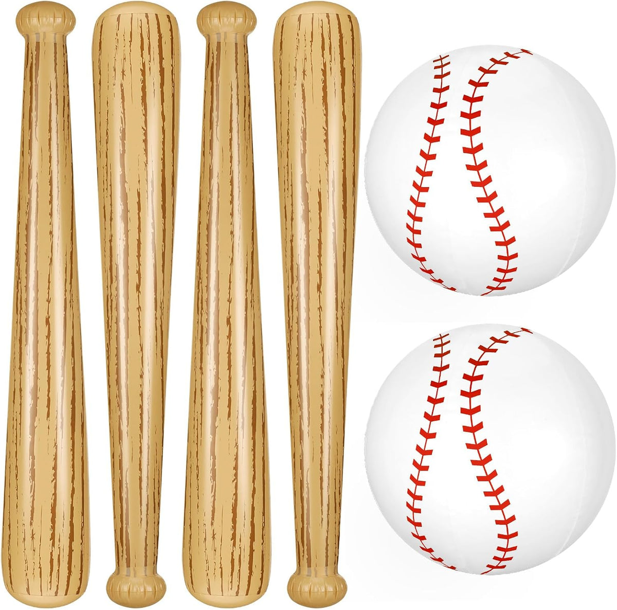 Lewtemi inflatable baseball set with 4 blow-up bats and 2 baseball-print beach balls - view 2
