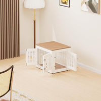 26" Heavy Duty Dog Crate Furniture for Small,Medium and Large Dogs,Rustic Wooden Dog Cage Kennel Indoor Furniture with Waterproof Top,Decorative Pet House Side End Table (White & Wood)