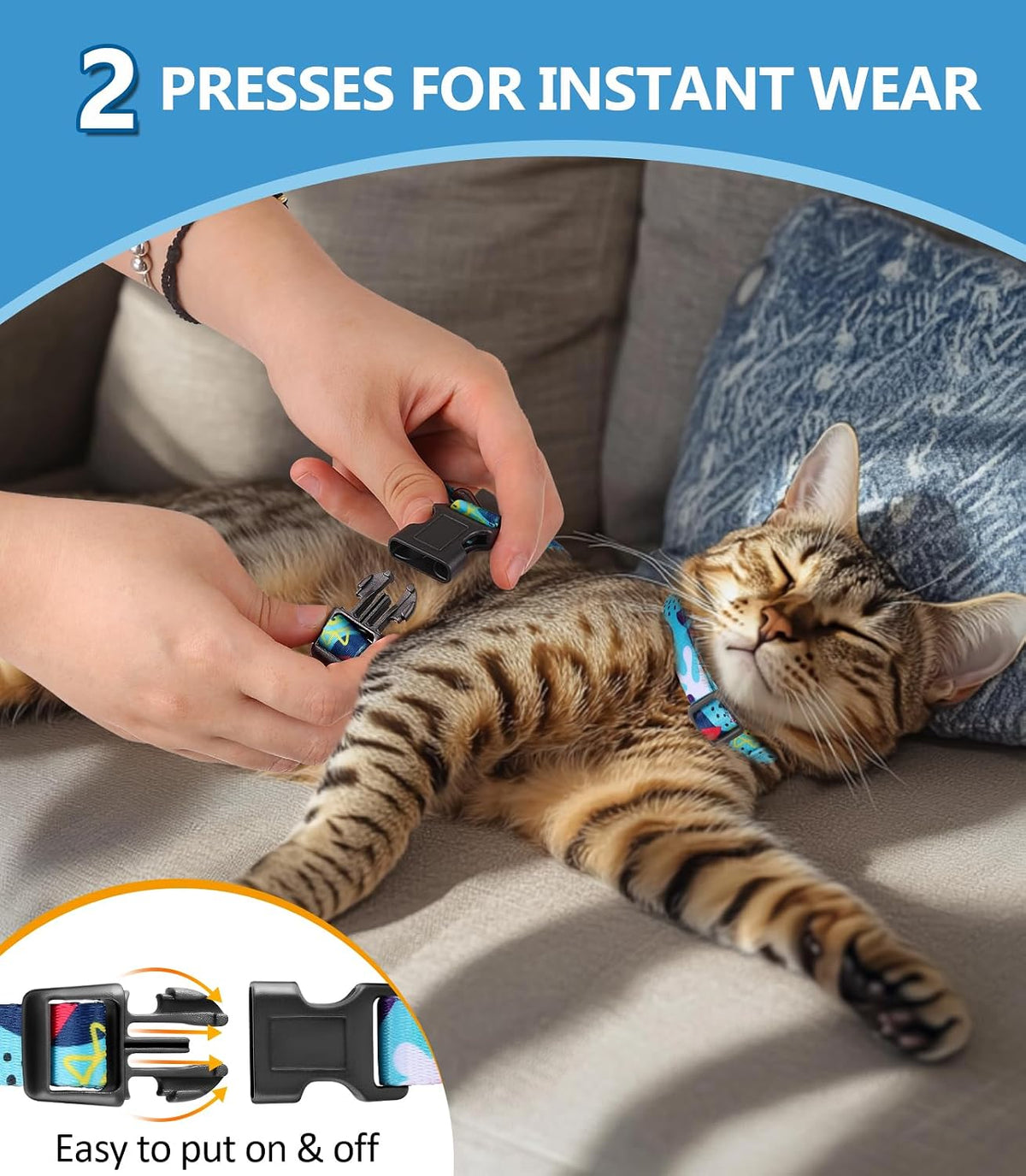 Cat Harness and Leash Set, Escape Proof Cat Harnesses – Essentials for Cats - Hawaiian Ocean Blue / Medium (8-18 lb) - image 4