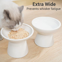 2-Pack Elevated Ceramic Cat Bowls Extra Wide for Food & Water – Essentials for Cats - White - image 2
