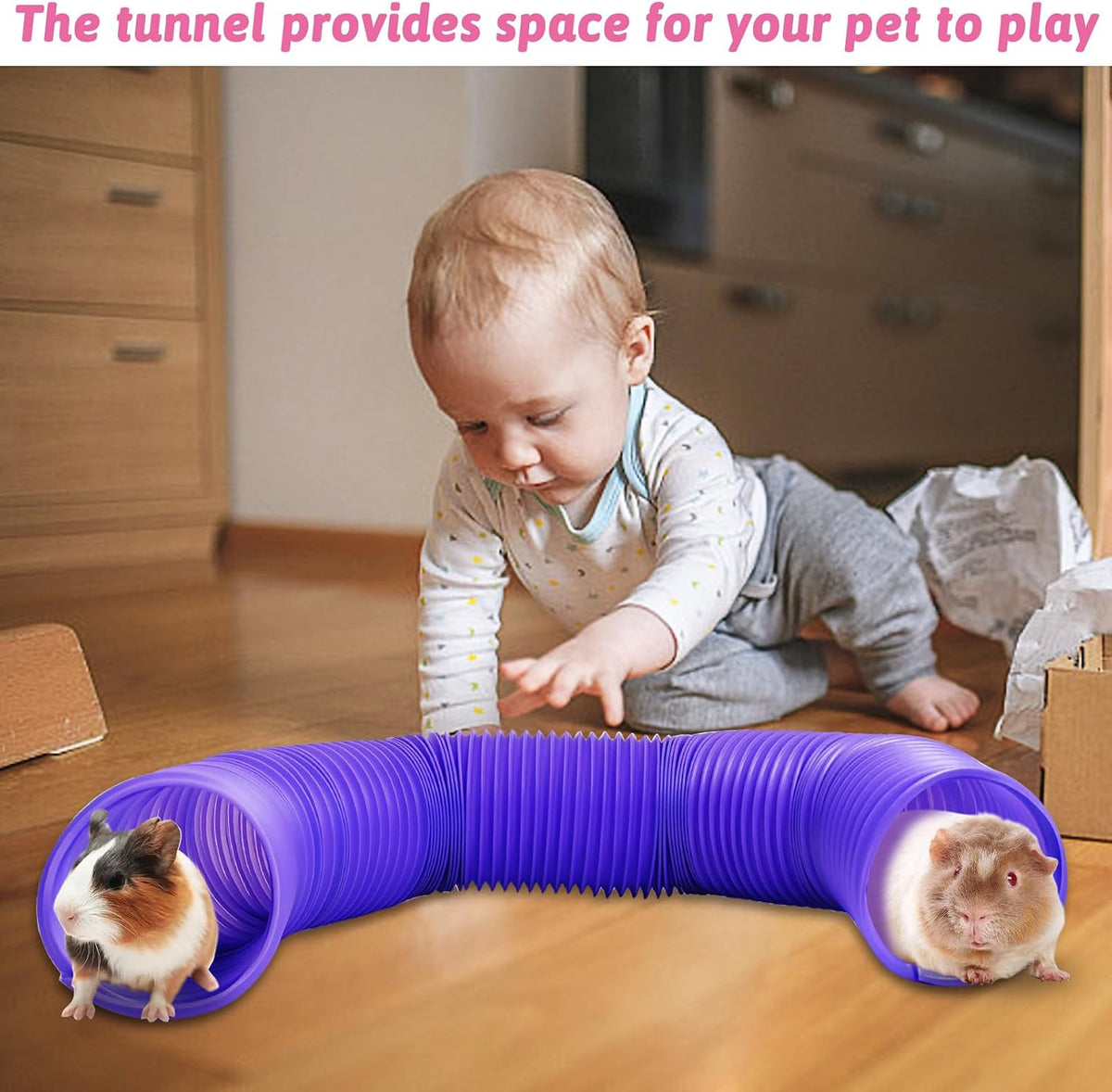 Collapsible Pet Tunnel 2 PCS Hamster Fun Tunnels – Essentials for Small Pets - Purple - image 4