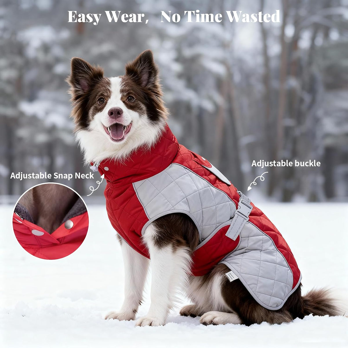 Dog Coat Dogs Jacket Waterproof Reflective Adjustable Dog-Winter - Red / X-Large(chest 28~31in) - image 2