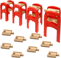 OrgMemory wooden train track bridge supports in natural beech wood with straight tracks - view 2