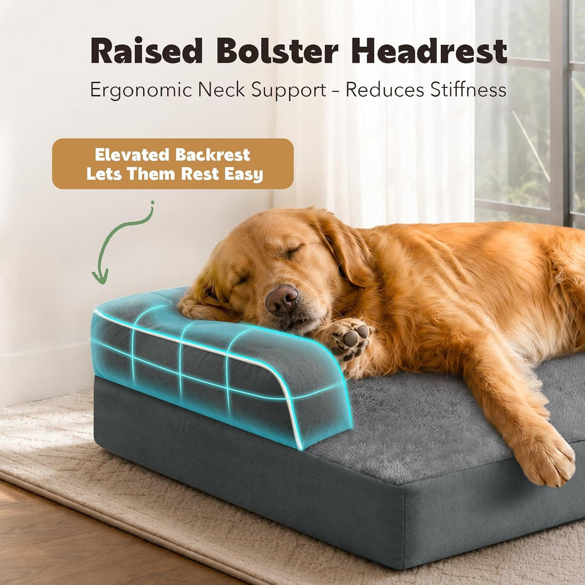 Orthopedic Washable Dog Bed with Bolster for Medium to Large Dogs – Essentials for Dogs - 42.0"L x 30.0"W x 8.0"Th / Dark Grey - image 2