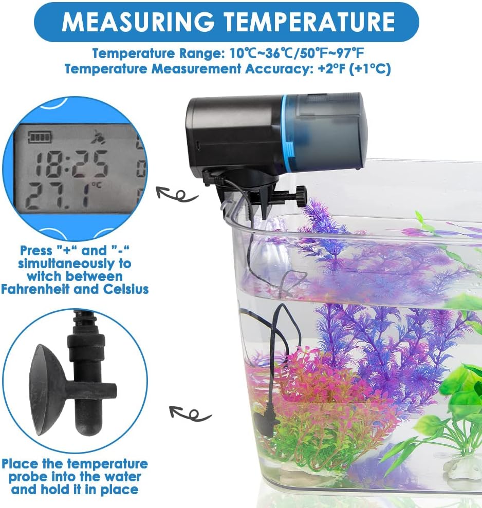 Lukovee Automatic Fish Feeder, Feeding Time Display, USB - B- Plus Temperature Measure Function - image 2