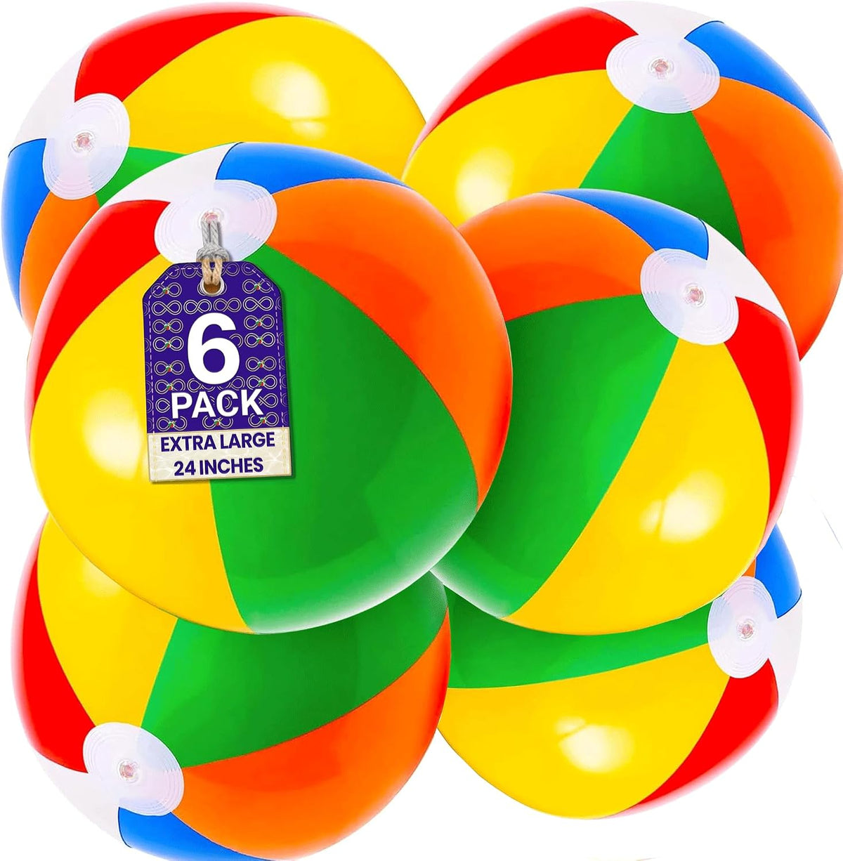 Top Race 6 Pack Inflatable Large Beach Balls 24 inch Pool Ball Summer