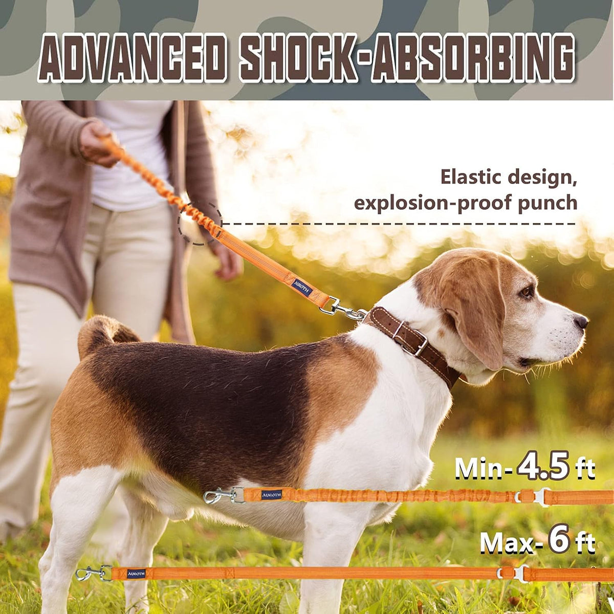 AUROTH Bungee Dog Leash for Large Dogs - Orange / MAX: 6 FT - image 4