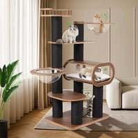 63'' Modern Cat Tree, Black Cat Tower with Scratching Post, Wooden Cat Tree for Indoor Cats Large Adult, Luxury Cat Furniture, Heavy Duty Activity Center with Transparent Bowl and Semi-Closed Condo