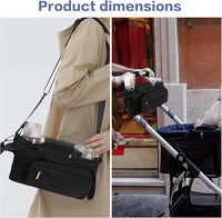 Dog Stroller Bag with Shoulder Strap, Universal Dog Stroller Caddy Organizer with Poop Bag Dispenser, Water Bowl, Insulated Cup Holders and Treat Pocket
