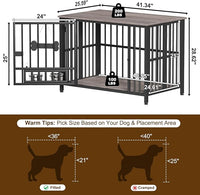 Easycom 41" Dog Crate Furniture Foldable, No Assembly Decorative Dog Kennel Indoor, Dog Crates for Large Dogs (40-65 lbs), Wooden Dog Cage with Adjustable Bowls and Name Tag, End Table, Oak Grey