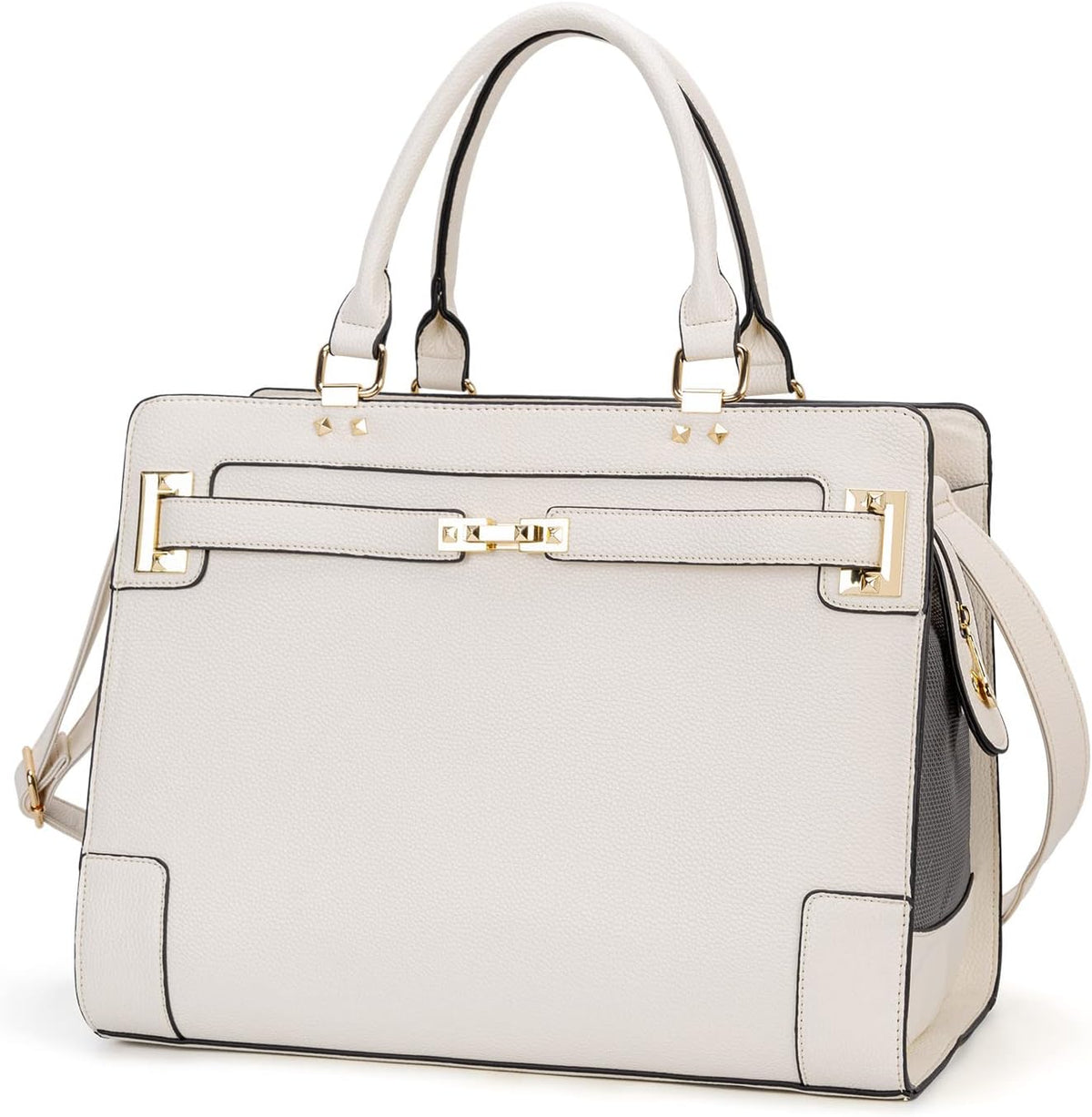 Fashion Pet Carrier Dog Cat Carrier Purse Soft-Sided Leather Handbag - Beige