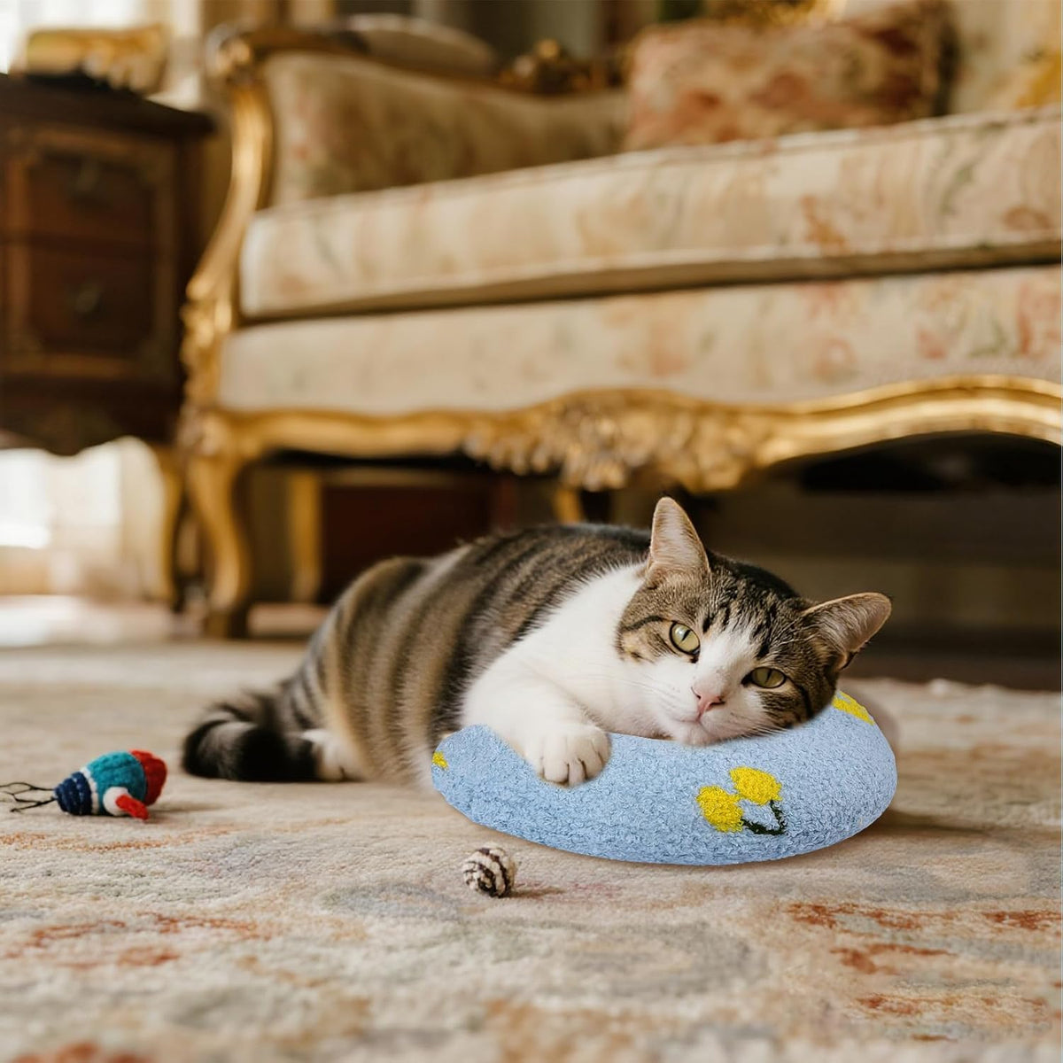 Cat Calming Pillow for Indoor Pet Soft Fluffy Neck Pillow – Essentials for Dogs - Light Blue / Cherry - image 4