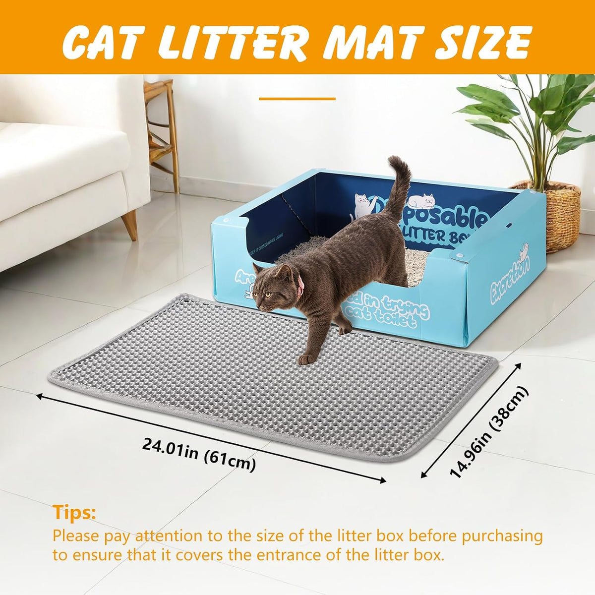 Cat Litter Mat 24 x 15 in, Double Layer, Waterproof, Gray – Daily Care for Cats - 24x15 Inch - image 2