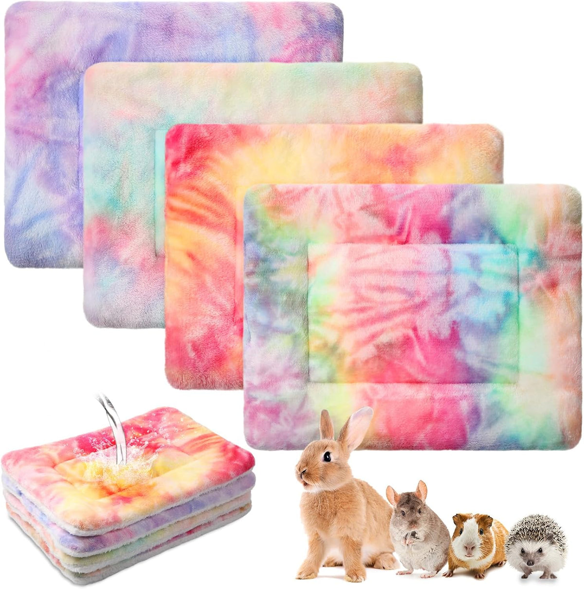 Haull 4 Pcs Waterproof Guinea Pig Bedding Mat, 13 x 10 - Tie Dyed / 13 x 10 Inch