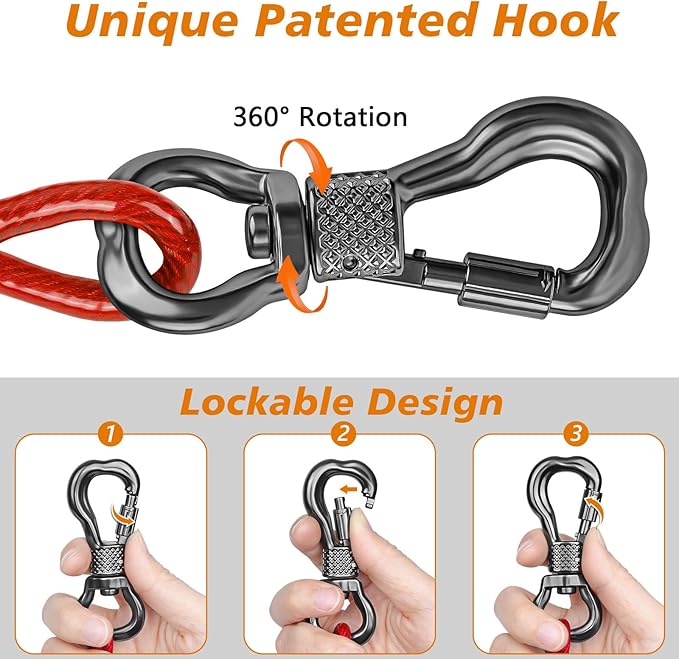 XiaZ Tie Out Cable for Dogs, 100FT Dog Leads for Yard, Heavy Duty Pet Tie Out Cable for Large Dogs Up to 250lbs, Durable Dog Runner Tether Line for Yard or Camping