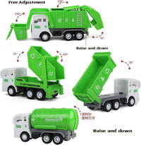 Y.L. DOYMX green garbage truck toy playset with four trucks, sorting bins, cards and play mat - view 5