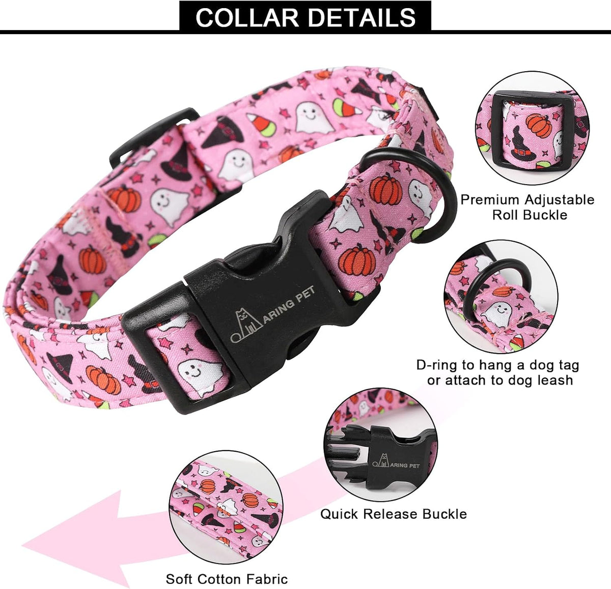 ARING PET Halloween Dog Collar-Cute Fall Dog Collar for Small Dogs - X-Small / Halloween Pink Party - image 4