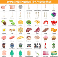 130Pcs Kitchen Playset, Toddler Pretend Cooking Play Pots, Pans - Pink / 80 Pcs - image 4