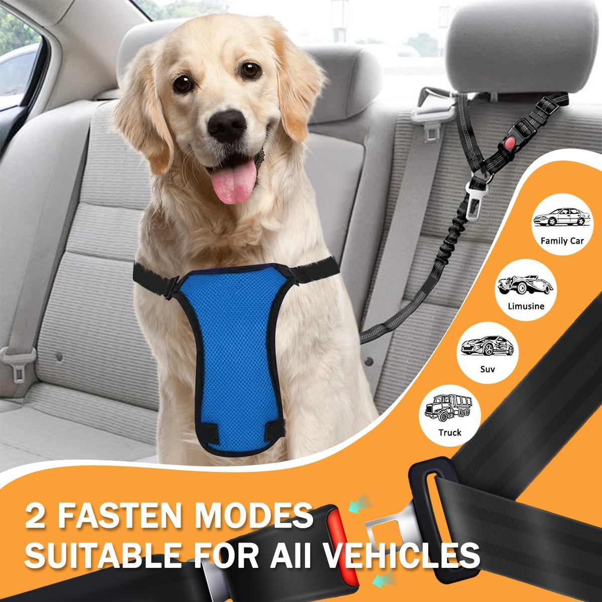 Vehicle Harnesses, 2 in1 Dog Belts for Cars - image 2