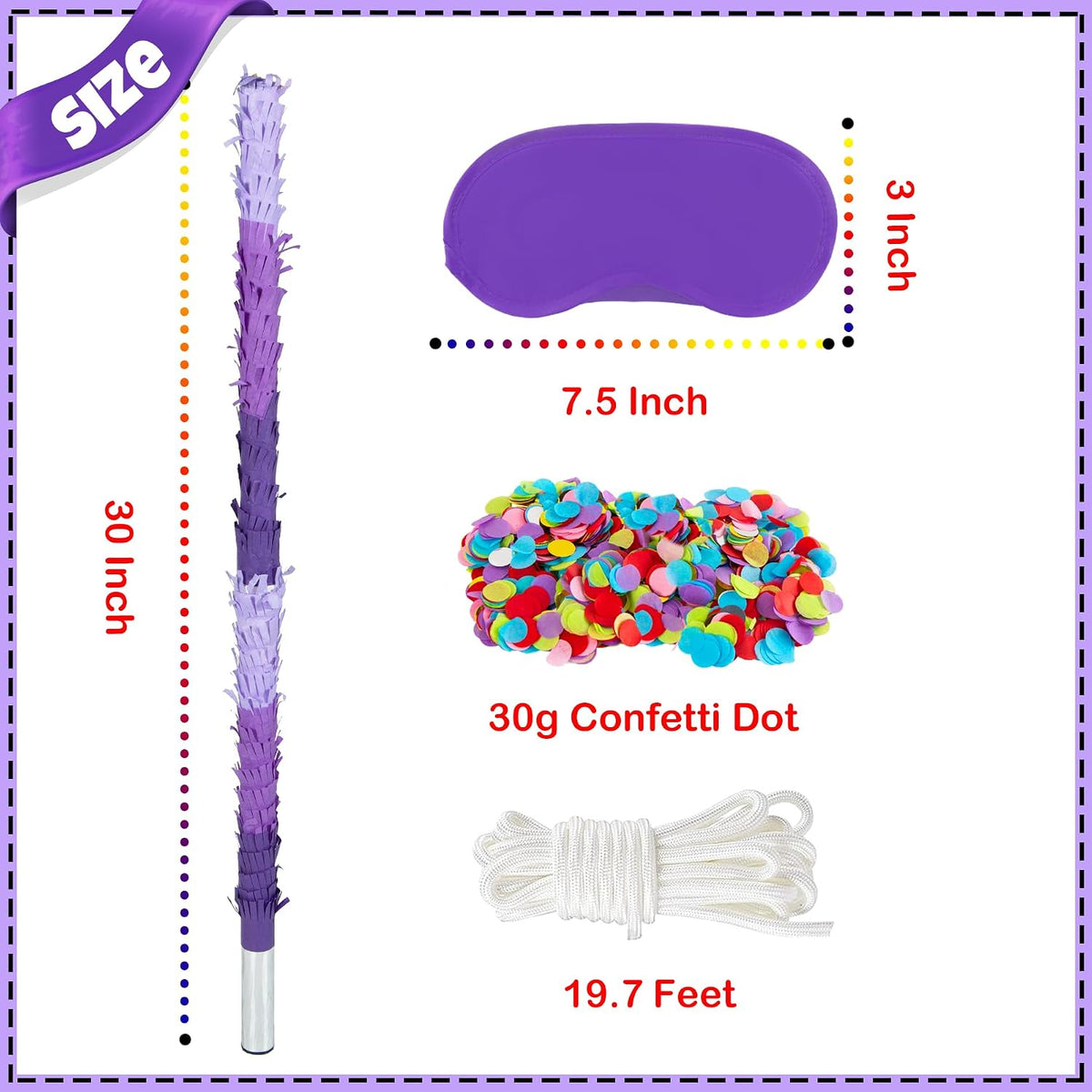 PCFING 30 inch rainbow piñata stick kit with blindfold and rope - view 7