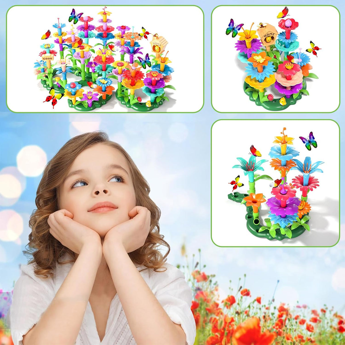 Doloowee 184-piece flower garden building toy set with colorful flowers and storage box - view 9
