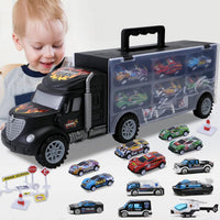 JODUDLR car carrier truck toy with 12 die-cast police and racing cars