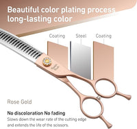 Fenice Peak Professional Curved Chunker Dog Grooming Scissors 7.0'' Rose Gold Thinning Shears Extremely Sharp Blades 440C Stainless Steel Thinning Shears Durable Smooth Fine Cut for Dogs and Cats.