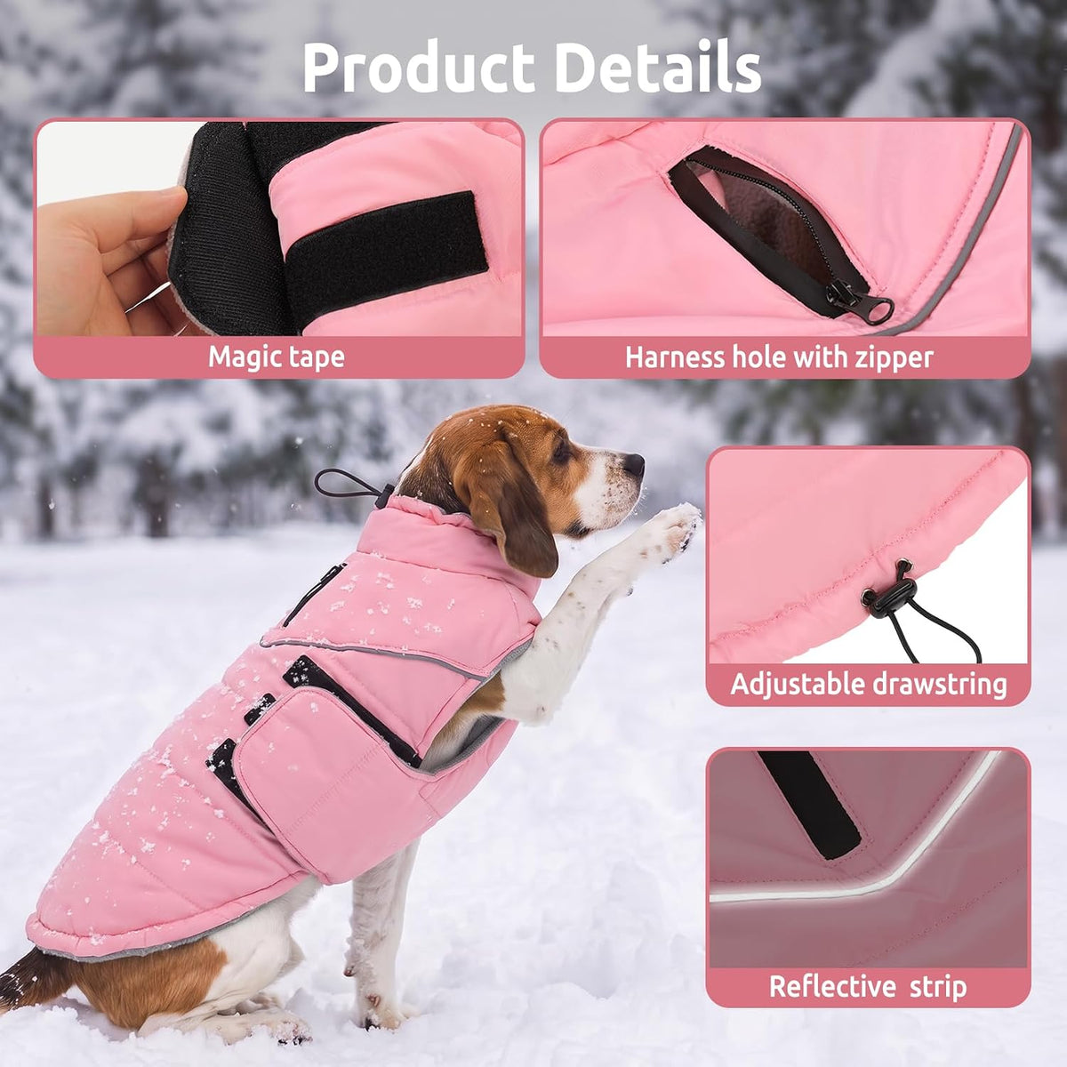 Dog Winter Jacket, Dog Windproof Reflective Jacket for Golden Retriever – Essentials for Dogs - Pink / XXXX-Large - image 3