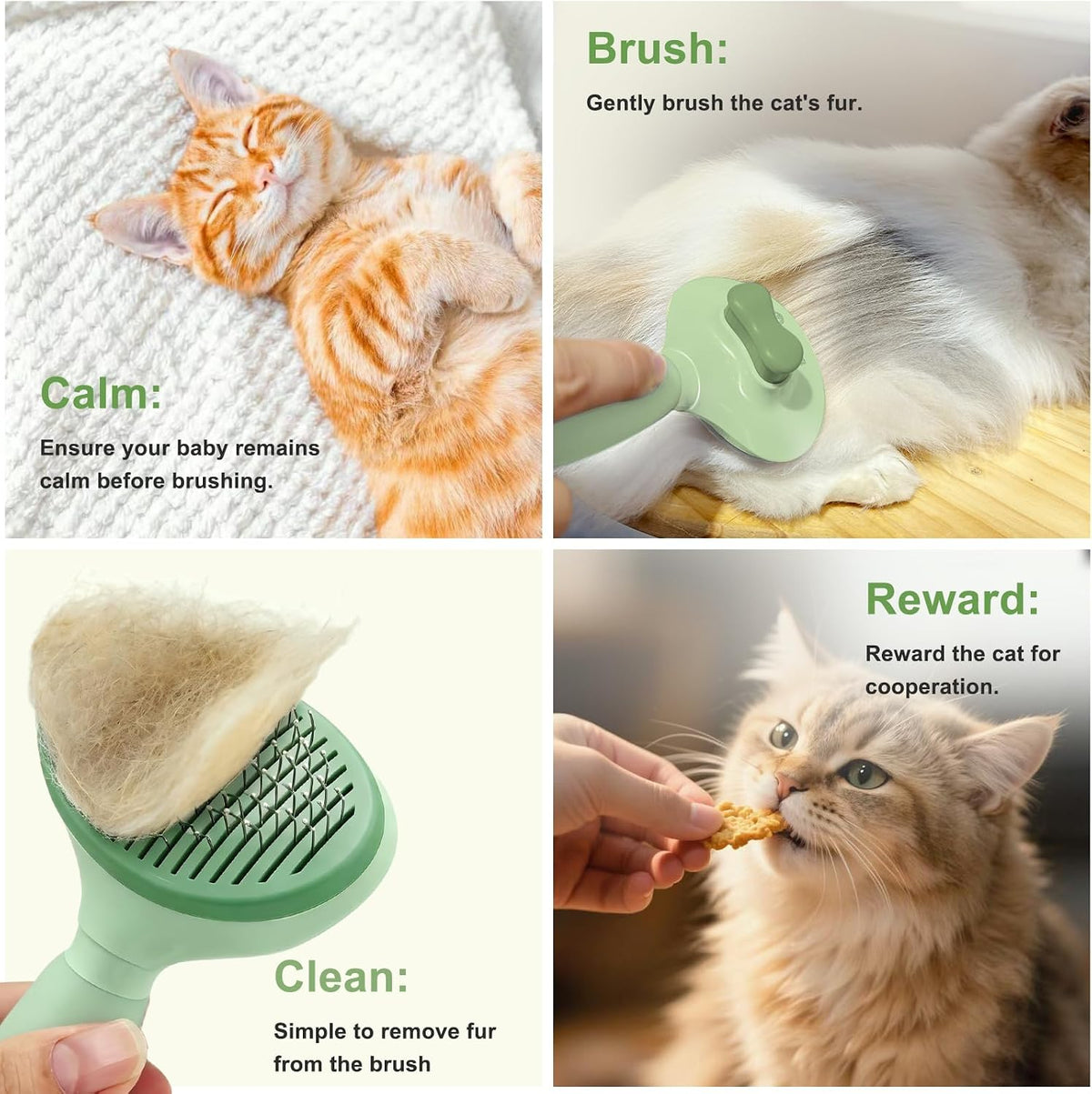 Cat Brush for Shedding, Self Cleaning Brush for Long & Short Hair Cats – Essentials for Cats - Green - image 4