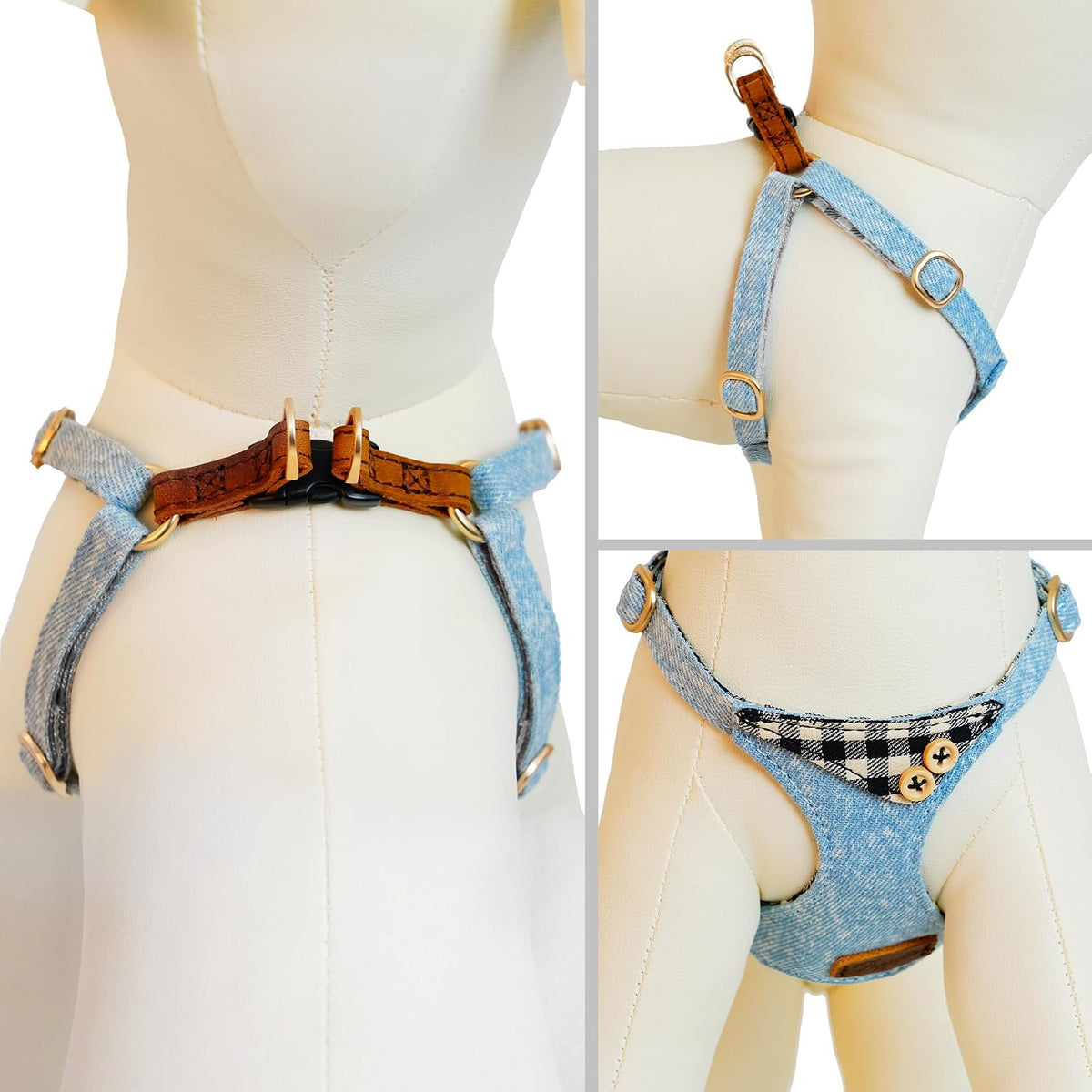 Puppytie XS Dog Harness and Leash Set, Denim Brown, XS – Essentials for Dogs - checked-black / XS(4.5-11lb) - image 2