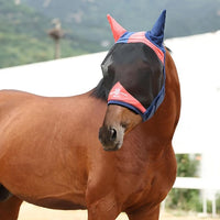 Harrison Howard Pro Luminous Horse Fly Mask Large Eye Space Half Face with Ears UV Protection for Horse Coral Orange/Navy XL
