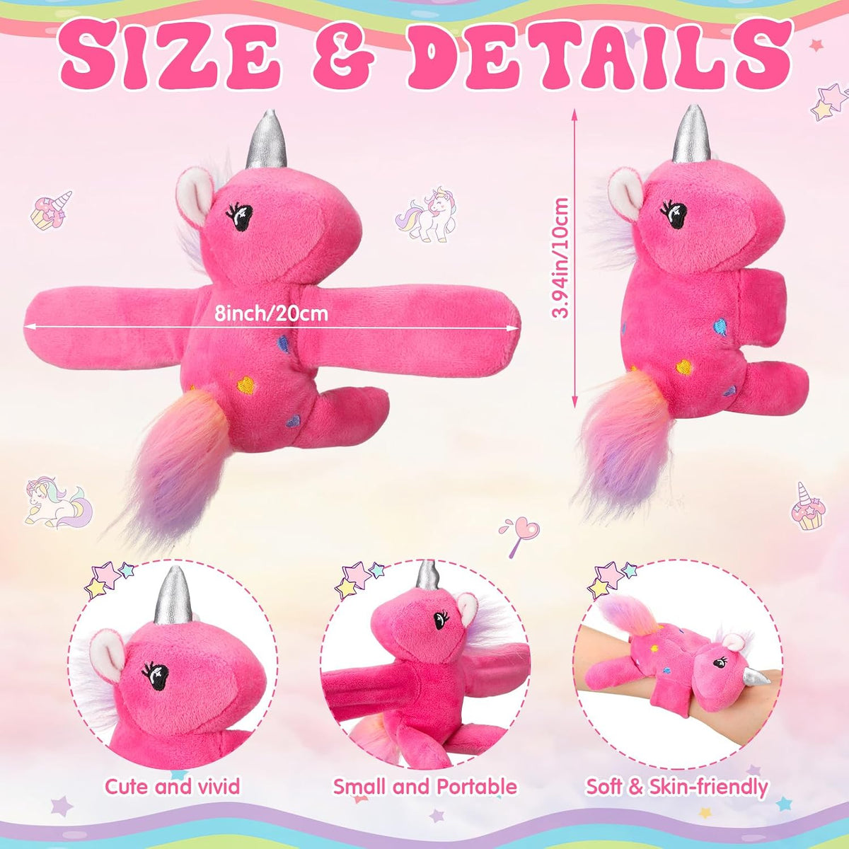 Liliful 8 Pack Kids Plush Gifts Stuffed Animal Slap Bracelets - Unicorn - image 2