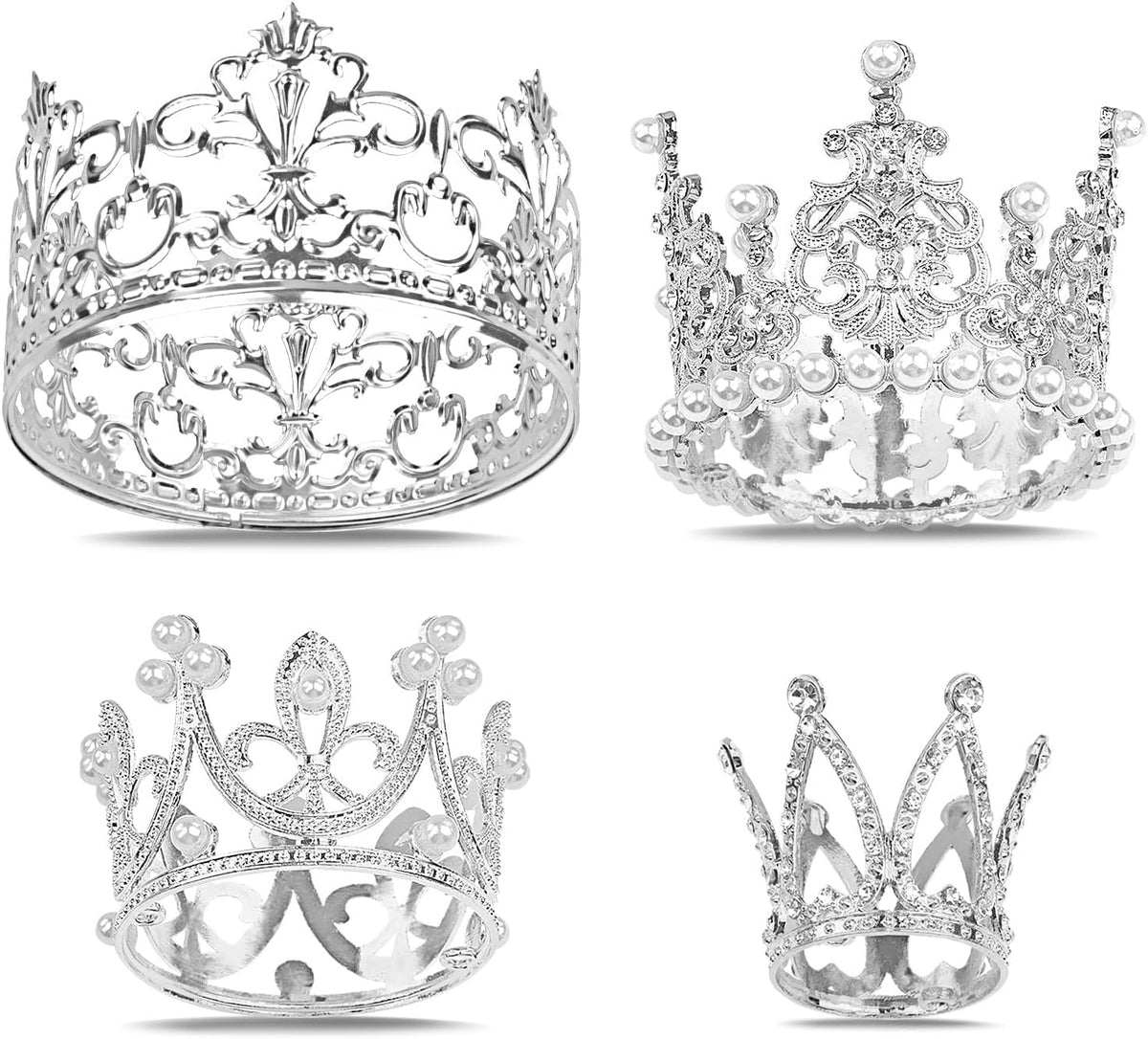 COIDEA gold crown cake toppers in four sizes with crystals and pearls - view 2