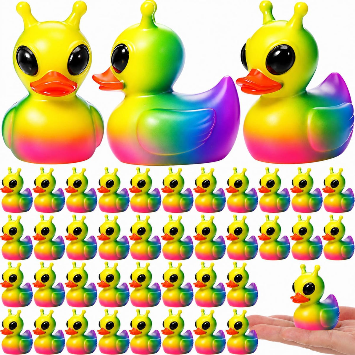 Sotiff mini alien rubber ducks, 25 green ducks with funny faces - view 3
