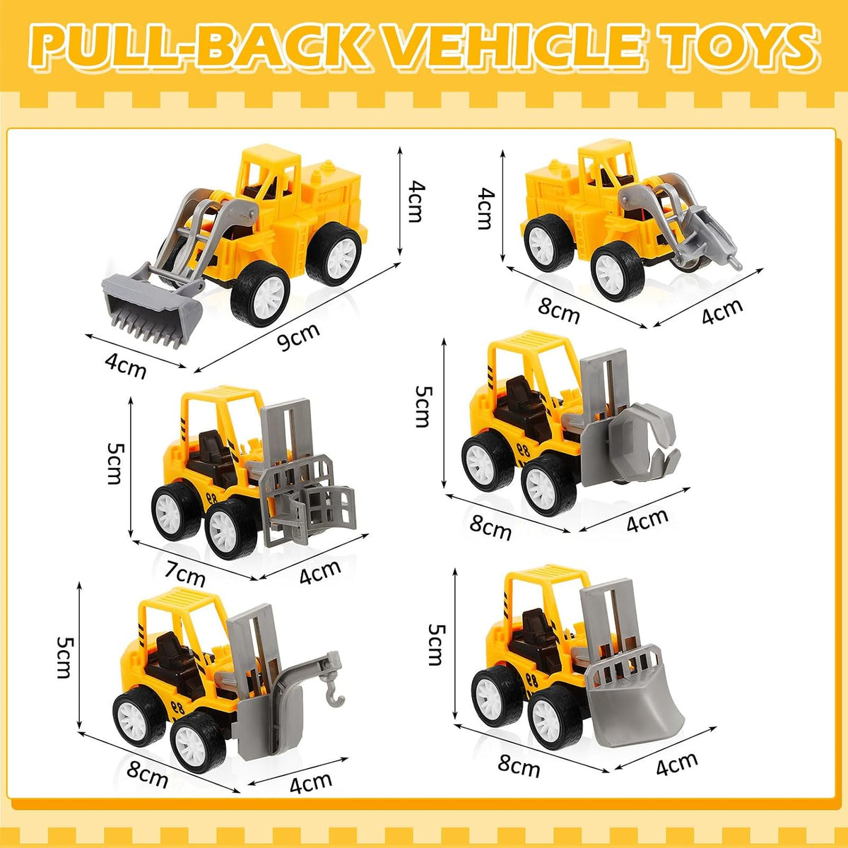 Sosation 72-piece mini construction party favor trucks with cranes, forklifts and excavators - view 8