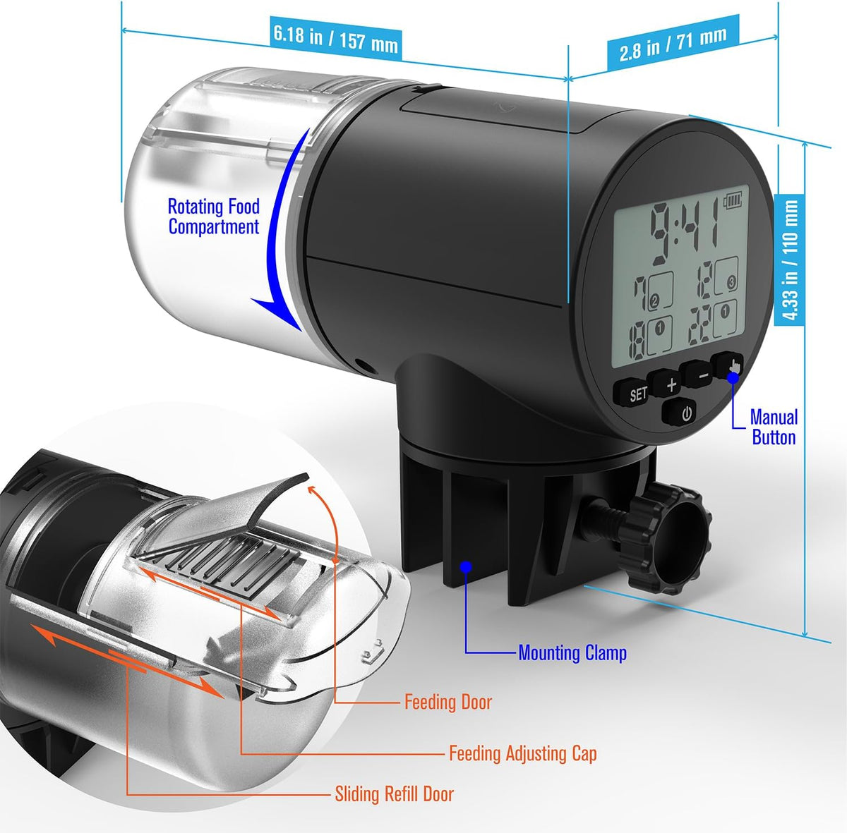 Automatic Fish Feeder Dispenser for Aquarium - Black Digital - image 3
