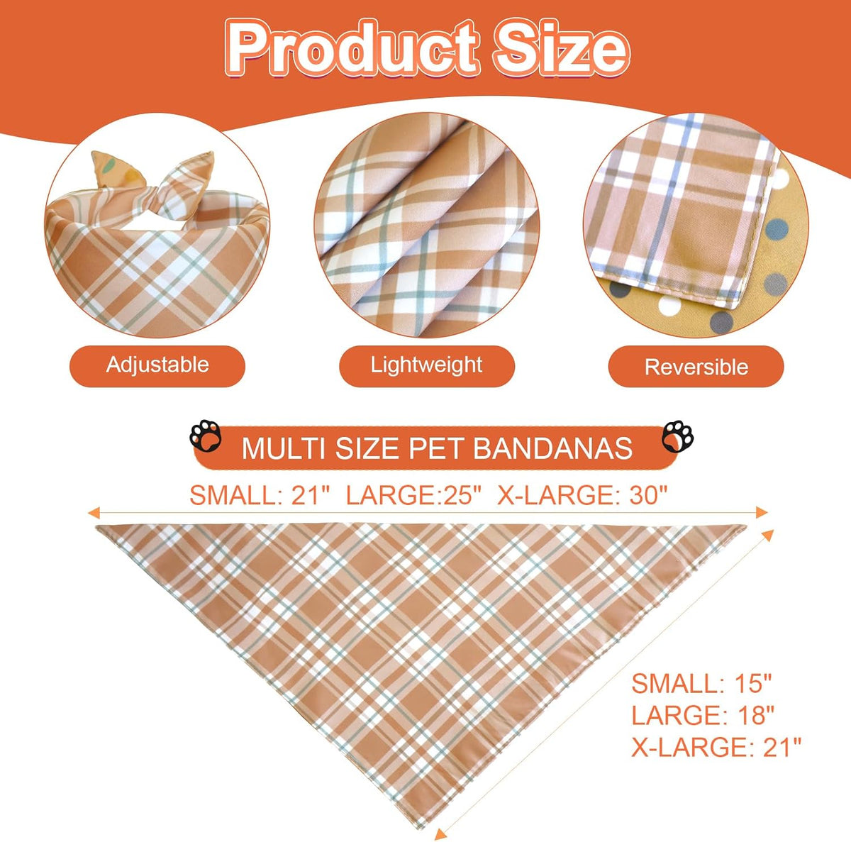 Spring Summer Dog Bandanas Large 3PCS, 6 Pattern Floral Scarf – Essentials for Dogs - plaid-fall / X-Large - image 3
