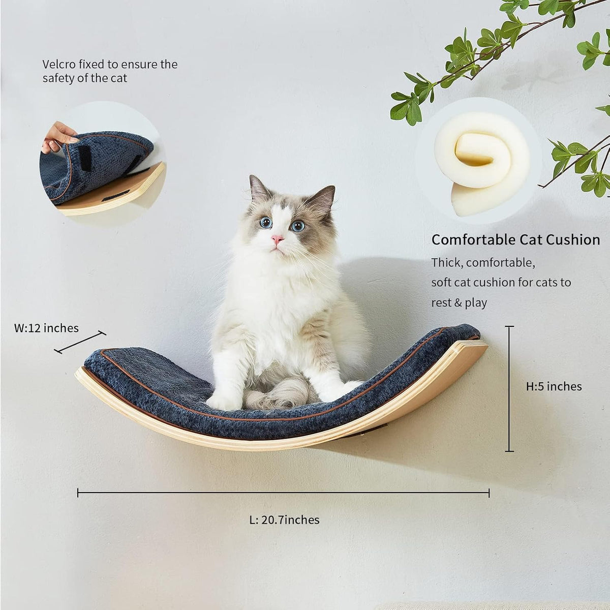 2 Set Cat Wall Steps, Wooden Cat Climbing Shelf for Wall - Curved - image 3