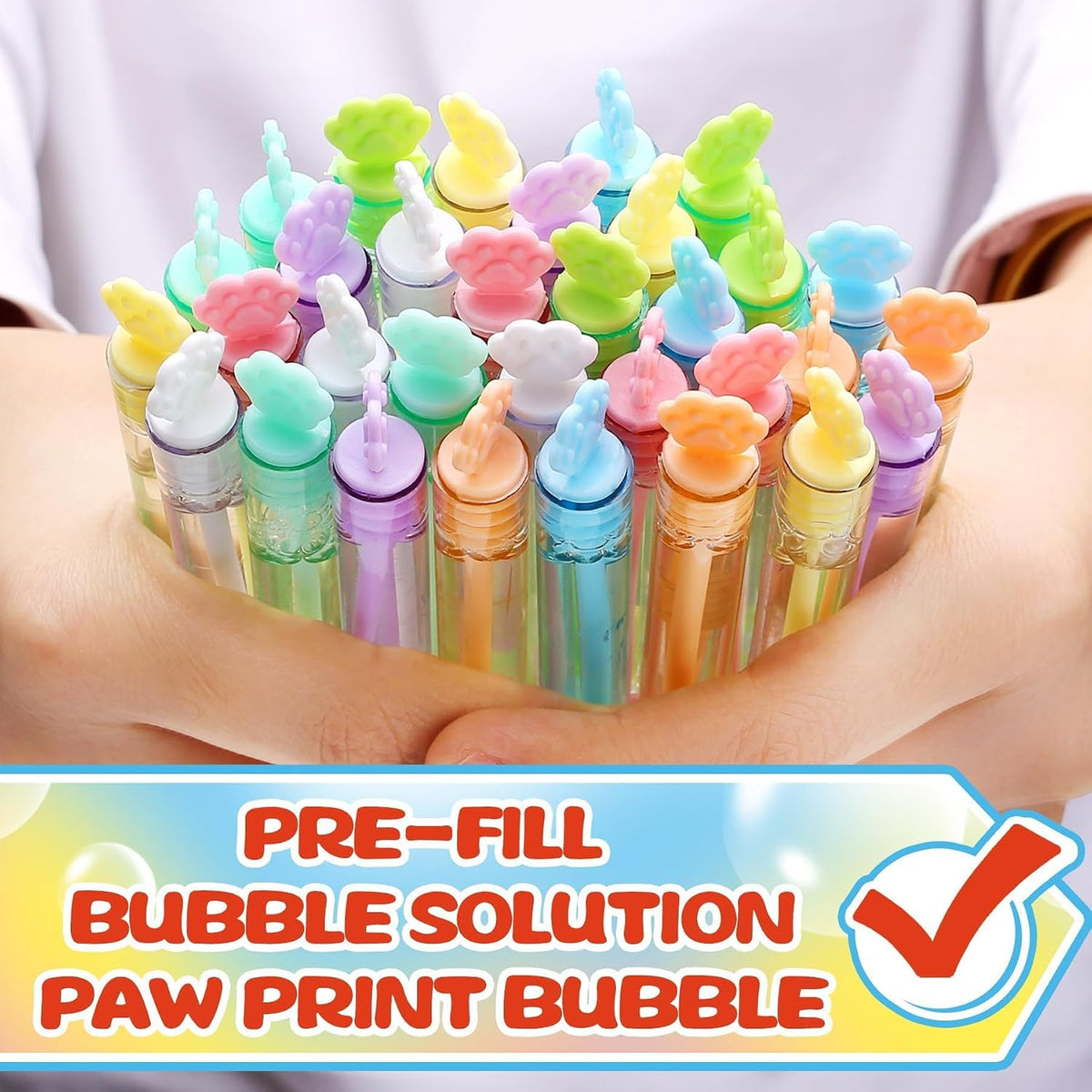 MAPIXO paw print mini bubble wands, 32 bottles in 8 colors in a display box - view 2