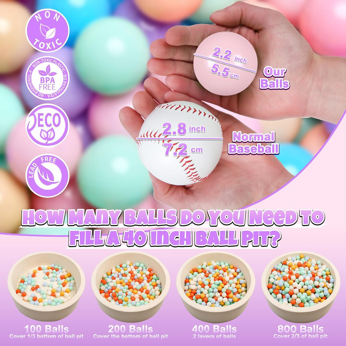 GOGOSO Ball Pits Balls for Toddlers Pack of 50 100 200 Plastics Shape - C / 100 balls - image 2