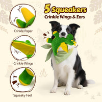 Squeaky Dog Toy, Plush Dragon with 5 Squeakers and Crinkle Wings - Green & Blue - image 2