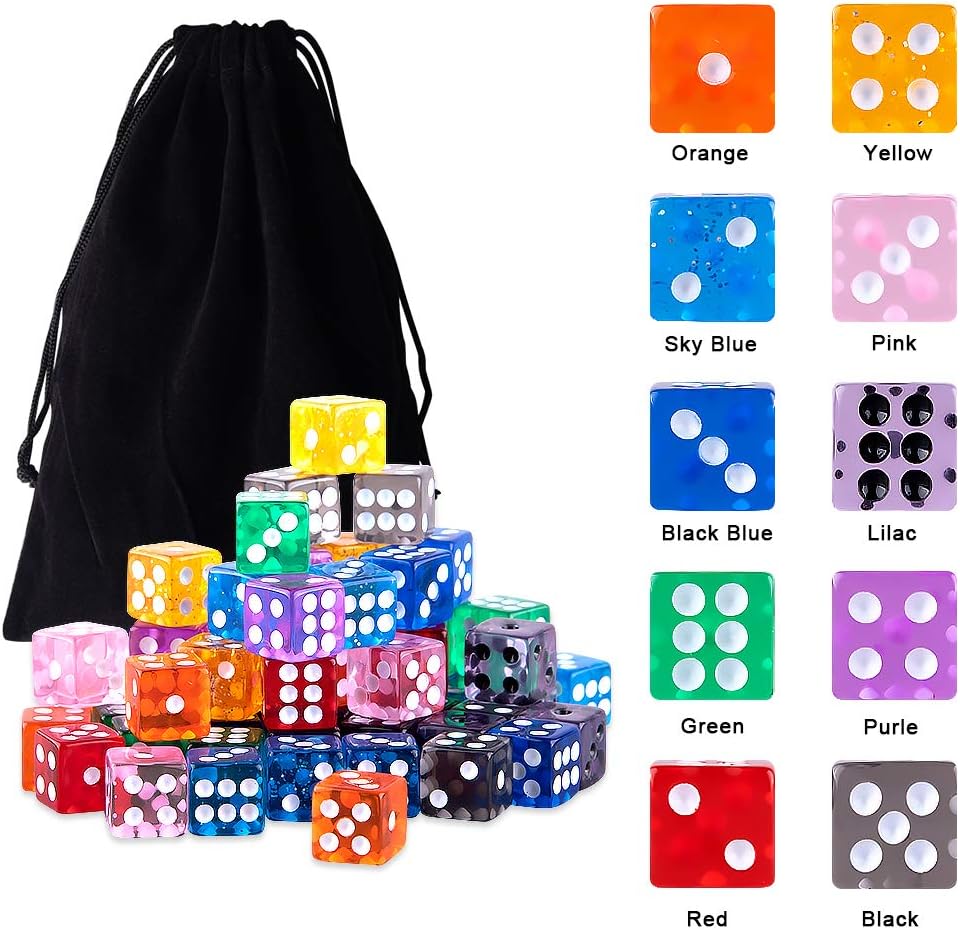 AUSTOR 100 Pcs 12mm Dice 6 Sided Game Dice Set with a Drawstring Pouch – Fun for Kids & Family - Translucent Square, 12mm - image 3