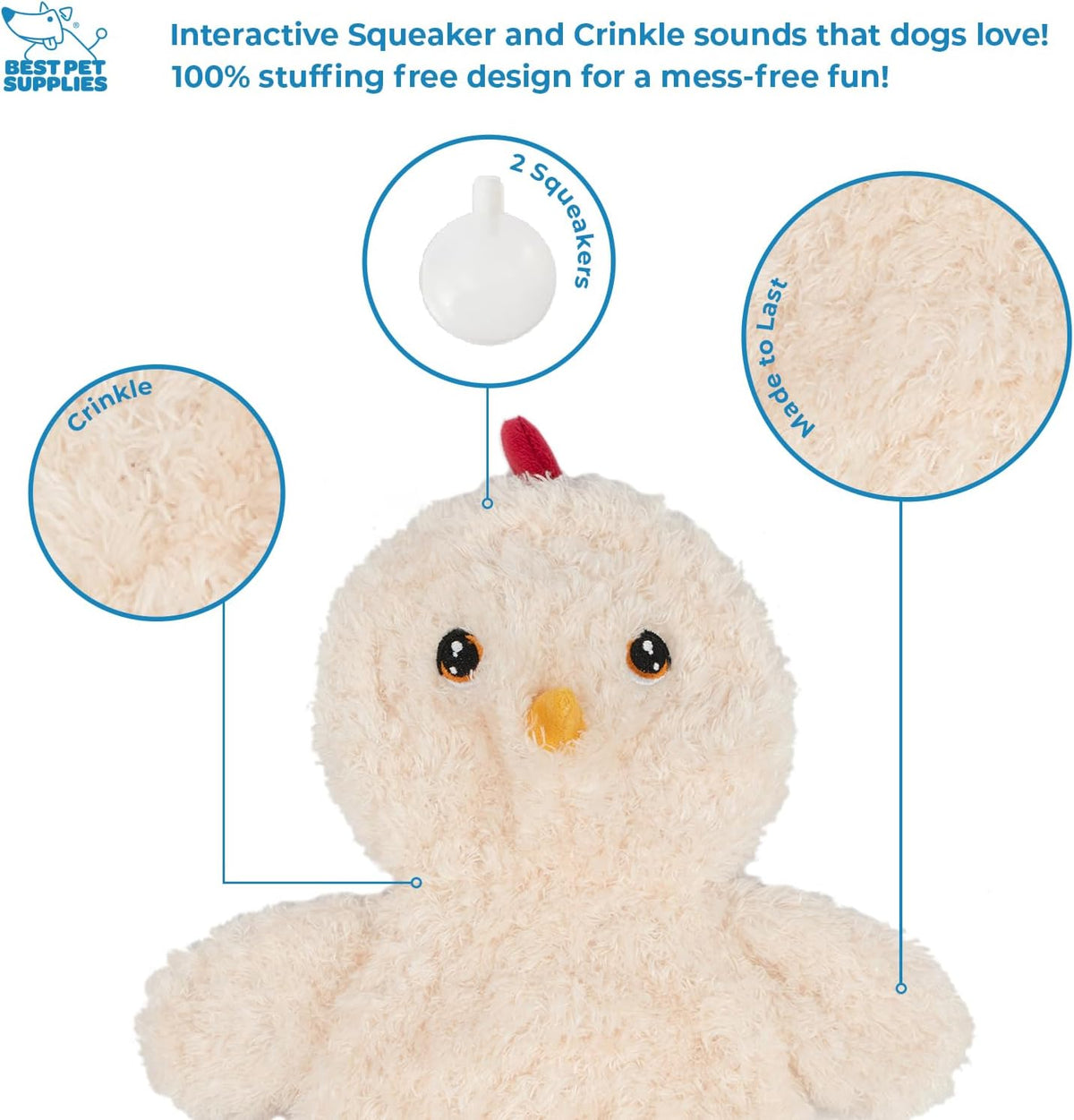 Best Pet Supplies Bunny Buddy Squeaky Plush Dog Toy, Beige - Crinkle Chicken (Cream) / Large - image 2