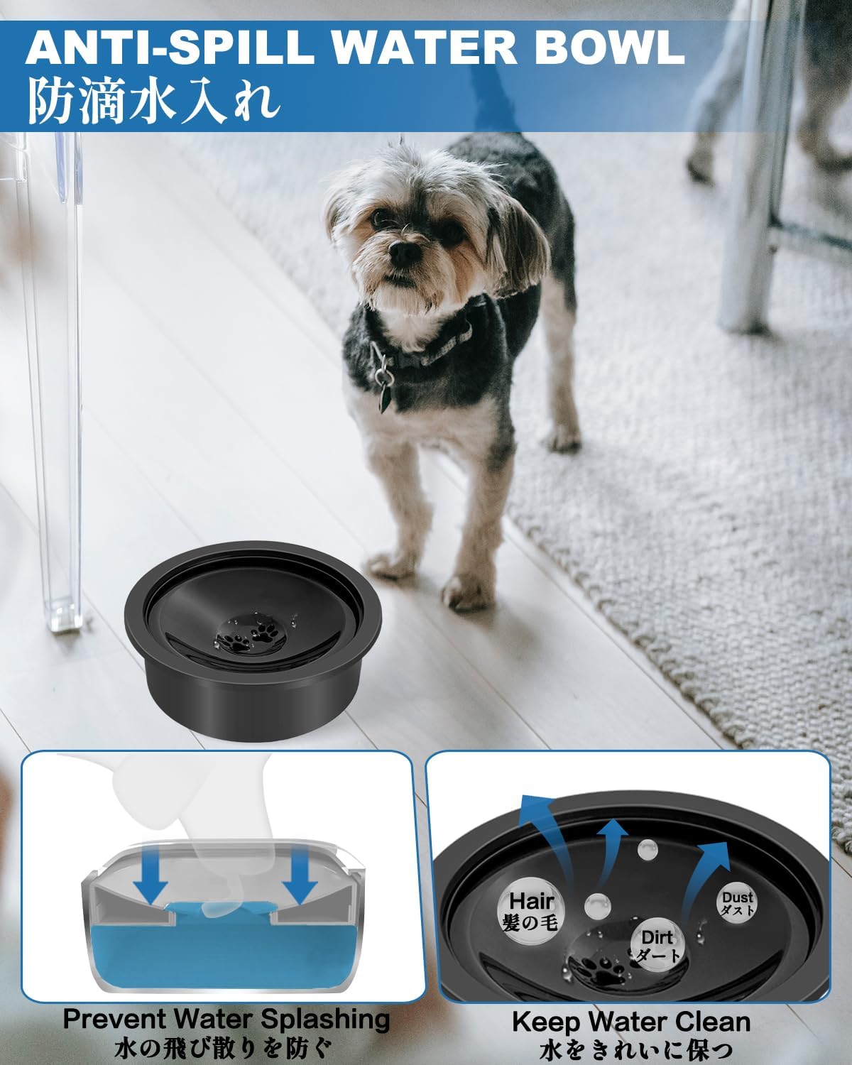 No Spill Dog Water Bowl, Slow Drinking Non Spilling Water Dish - Black - image 2